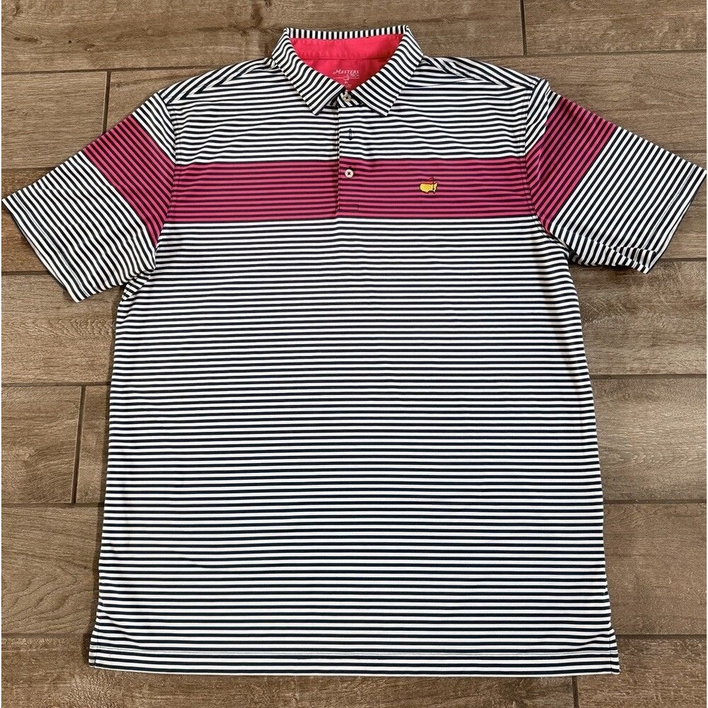 Masters Tech Augusta Golf Polo Shirt Mens XL EUC Gray Magenta Striped